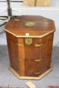 A brass bound octagonal shaped storage box.