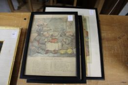 Four caricature / cartoon prints after Rowlandson and others.