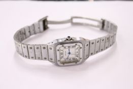 A stainless steel wristwatch.