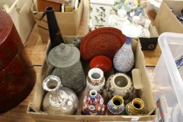 Oriental china, cloisonne vases, eastern metal ware etc.