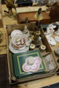 A Dresden porcelain ink stand other decorative china, lamp bases etc.