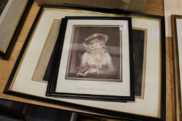 Three portrait busts of young ladies, prints.