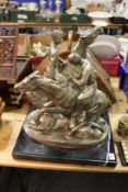 After Frederick Remington, Polo, a good cast metal group on a marble base.