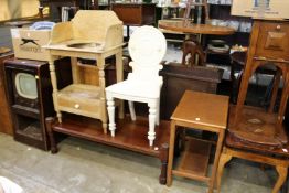 An oak table, a painted hall chair, a pine wash stand and a low table.
