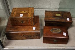 Four various 19th century and later boxes to include a mahogany sarcophagus shaped tea caddy