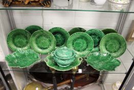 A good collection of Wedgwood and similar cabbage leaf and oak leaf serving dishes and small