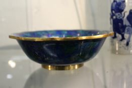 A Chinese blue ground cloisonne wavy edged bowl.