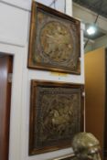 A pair of Thai metal thread embroidered pictures.