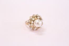 A 14ct gold and pearl dress ring.