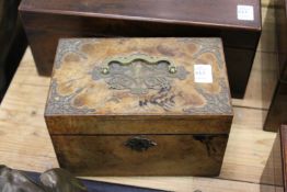 A good Victorian brass mounted walnut two division tea caddy.