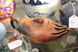 A Chinese Yixing teapot in the form of a gourd.