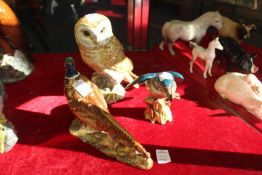 A Beswick barn owl no. 1046, a cock pheasant no. 220 and a kingfisher no. 2371.