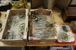 A good collection of cut glass and ormolu bag chandeliers.