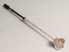 A RARE GEORGIAN SILVER CHOCOLATE STIRER with turned wood handle.