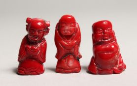 THREE SMALL CARVED CORAL FIGUES