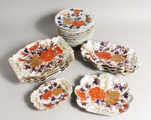 A GOOD 19TH CENTURY PATENT IRONSTONE, JAPAN PATTERN DINNER SERVICE, comprising nineteen plates, 8ins