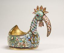 A MEDIUM SIZED RUSSIAN SILVER AND ENAMEL COVSH with a cockeral head Maek 84 1983 5ins long.