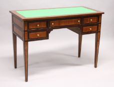 A MAHOGANY AND ROSEWOOD WRITING DESK, with green leathercloth writing surface, five drawers on