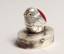 A SILVER CHICK PIN CUSHION