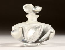A LALIQUE GLASS SCENT BOTTLE with stopper, engraved Lalique, France. 3ins high