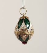 A GOOD RUSSIAN SILVER AND ENAMEL EGG PENDANT