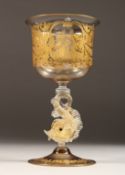 A GOOD VENETIAN GOLD DECORATED GOBLET, circa. 1920, with garlands and flowering baskets. 8ins high