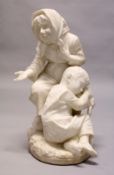 JOSEPH DURHAM A. R. A. (1814 - 1877) ENGLISH A GOOD WHITE CARVED MARBLE GROUP OF A YOUNG MOTHER