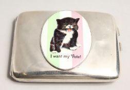 A SILVER SUFFRAGETTE CAT CIGARETTE CASE Dated 1919
