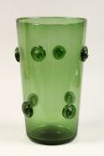 A LARGE GREEN TINTED VASE, possibly WHITEFRIARS. 13ins high.