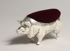A LARGE SILVER PLATED PIG PIN CUSHION