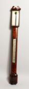 A GOOD 19TH CENTURY MAHOGANY BOW-FRONTED STICK BAROMETER AND THERMOMETER by JOHN WISKER, YORK. 3ft