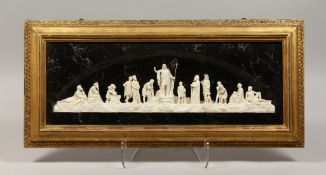 A FINE DANISH PLASTER RELIEF, framed and glazed, see label on reverse. Bought from Copenhagen by Sir