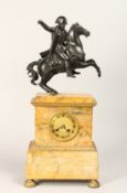 A VERY GOOD FRENCH EMPIRE MARBLE AND ORMOLU CLOCK Napoleon on his horse The movement signed
