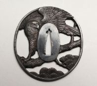 A JAPANESE IRON TSUBA 3.75ins x 3ins