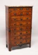 AGOOD 18TH / 19TH CENTURY FRENCH KINGWOOD AND MARBLE TALL CHEST, with a variagated rouge marble top,