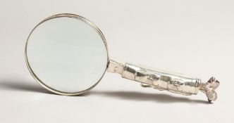 A SILVER GOLFING PLATED MAGNIFYING GLASS.