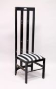 AN UNUSUAL BLACK LACQUER, OVERSIZED HIGHBACK CHAIR, in the manner of Charles Rennie \Mackintosh. 5ft