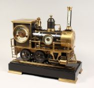 AN UNUSUAL INDUSTRIAL STYLE COMBINATION CLOCK, THERMOMETER AND BAROMETER, modelled as a train