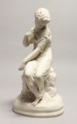 A 19TH CENTURY PARIAN GROUP, YOUNG LADY, a butterfly on her arm. 12ins high.