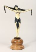 AFTER D. H. CHIPARUS. A COLD PAINTED BRONZE ART DECO STYLE FIGURE OF A FEMALE DANCER, on a