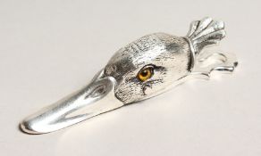 A SILVER PLATED DUCK HEAD PAPER CLIP