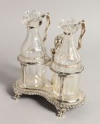 A GEORGE IV OIL AND VINEGAR CRUET with 2 glass bottles and stoppers London 1823