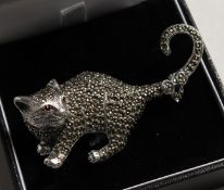 A SILVER AND MARCASITE CAT BROOCH