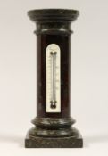 A SERPENTINE MARBLE THERMOMETER, Bradbury, Penzance 10ins high.