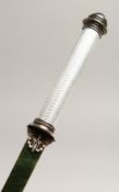 A SUPERB RUSSIAN SILVER, ENAMEL AND JADE LETTER OPENER with cabochon sapphires 10ins long