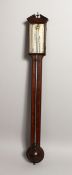 A GEORGE III MAHOGANY STICK BAROMETER by TAYLOR, LONDON, with broken arched pediment and silvered