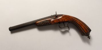 FLOBERT Bte A PARIS - AN 18TH-19TH CENTURY BREACH-LOAD RIM-FIRE SALOON PISTOL with carved walnut