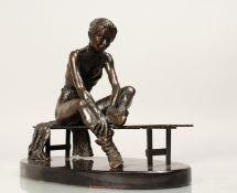 BENSON LANDES (BORN 1927) BRTITISH A BRONZE MODEL OF A BALLERINA, seated on a bench. Limited Edition