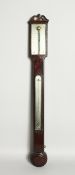 A GEORGE III MAHOGANY STICK BAROMETER by Palmer Steele and Co. Liverpool. 3ft 3ins high.