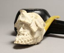 A 19TH CENTURY MEERSCHAUM PIPE as the head of BACCHUS, in a leather case.